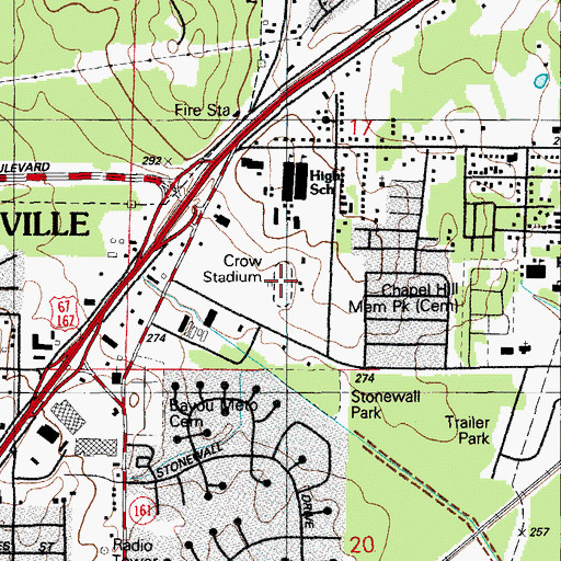 Topographic Map of Crow Stadium, AR