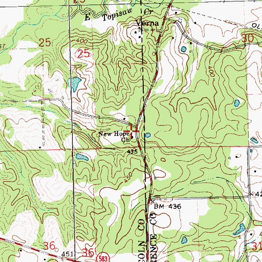 Topographic Map of New Hope Church, MS