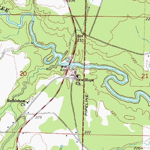 Topographic Map of New Hope Baptist Church, MS