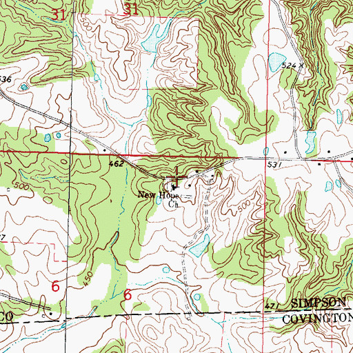 Topographic Map of New Hope Baptist Church, MS