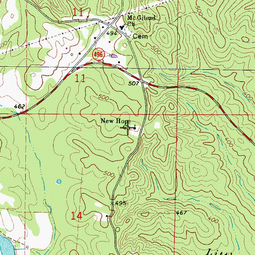 Topographic Map of New Hope Church, MS