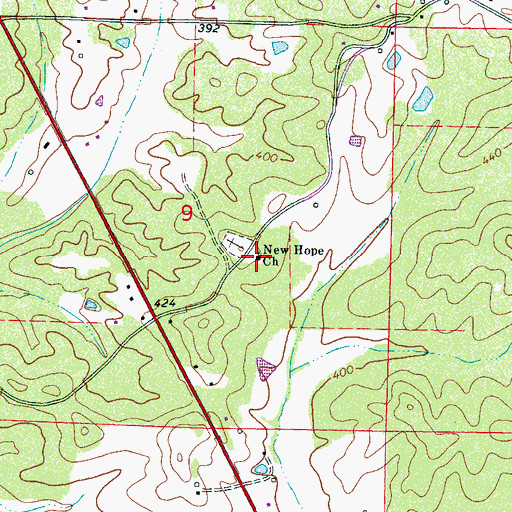 Topographic Map of New Hope Baptist Church, MS