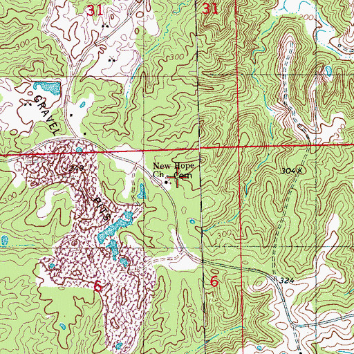 Topographic Map of New Hope Church, MS