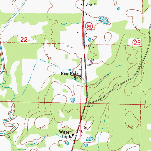 Topographic Map of New Hope Church, MS