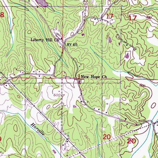 Topographic Map of New Hope Church, MS