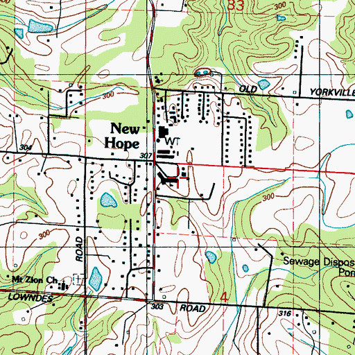 Topographic Map of New Hope School, MS