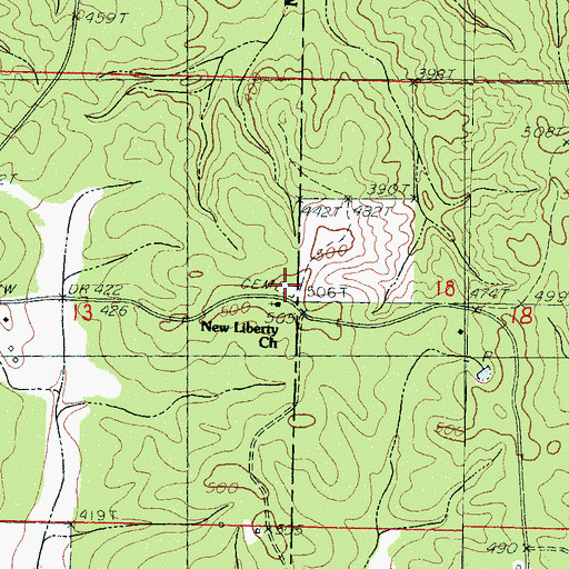 Topographic Map of New Liberty Baptist Church Cemetery, MS