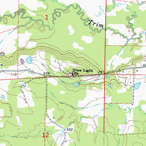 Topographic Map of New Light United Methodist Church, MS