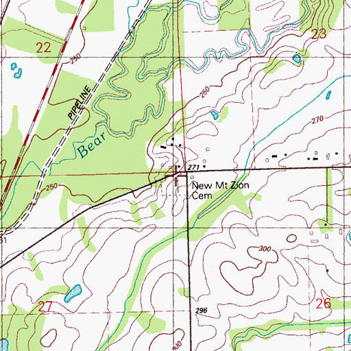 Topographic Map of New Mount Zion Cemetery, MS