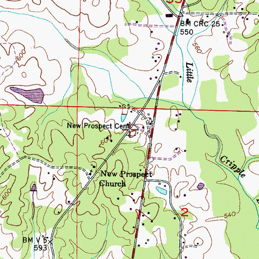 Topographic Map of New Prospect Cemetery, MS