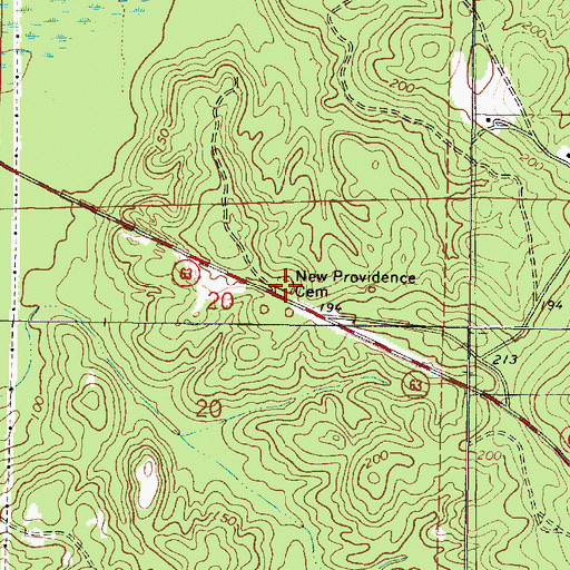 Topographic Map of New Providence Cemetery, MS