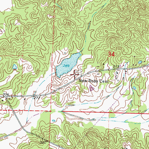 Topographic Map of New Roby Cemetery, MS