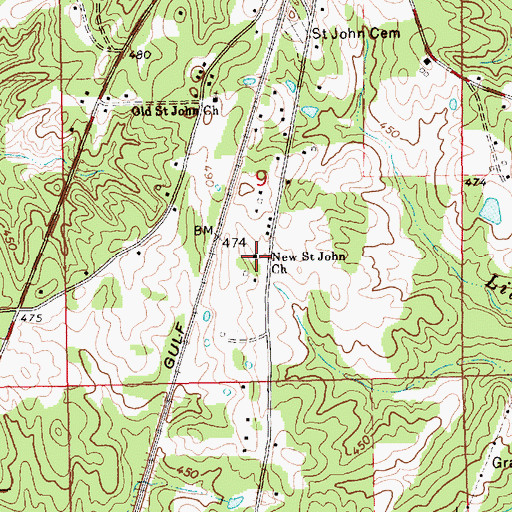 Topographic Map of New Saint John Church, MS