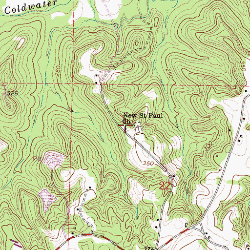 Topographic Map of New Saint Paul Church, MS