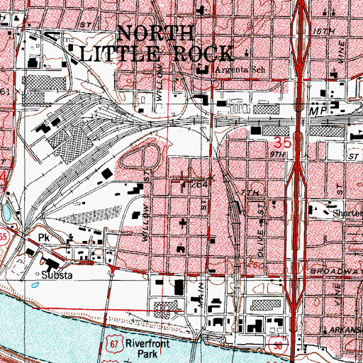 Topographic Map of North Little Rock Fire Department Station 1, AR