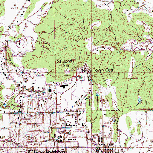 Topographic Map of New Town Cemetery, MS