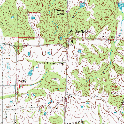 Topographic Map of New Travel Church, MS