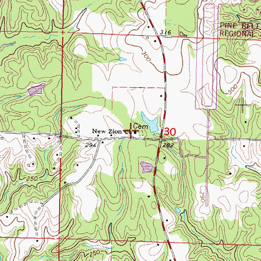 Topographic Map of New Zion Baptist Church, MS