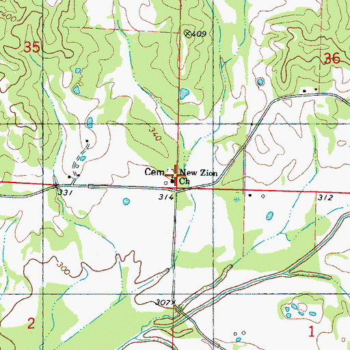 Topographic Map of New Zion Church, MS
