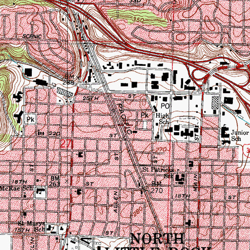 Topographic Map of First Baptist Church, AR