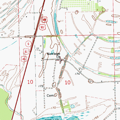Topographic Map of Newhope Church, MS