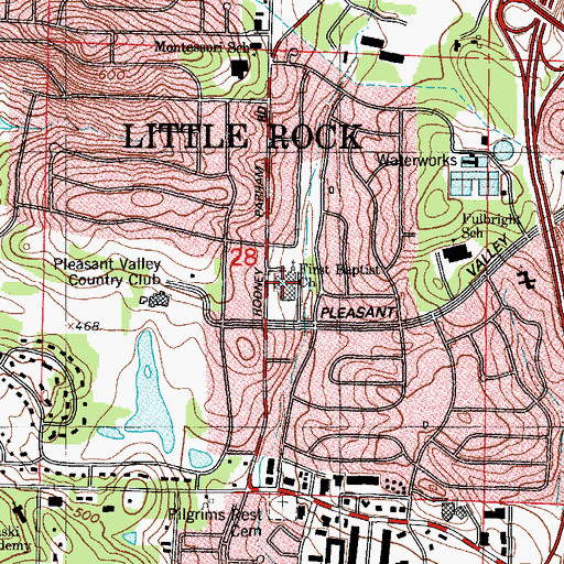 Topographic Map of First Baptist Church, AR