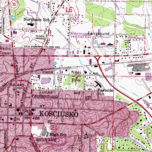 Topographic Map of Niles Park, MS