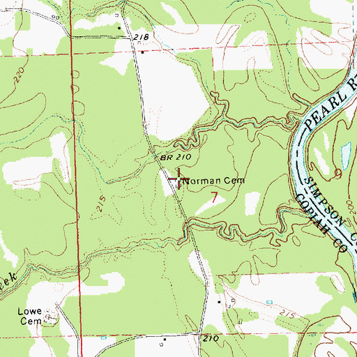 Topographic Map of Norman Cemetery, MS