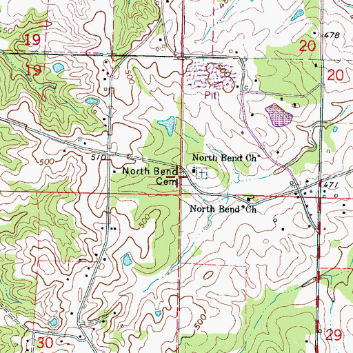 Topographic Map of North Bend Cemetery, MS
