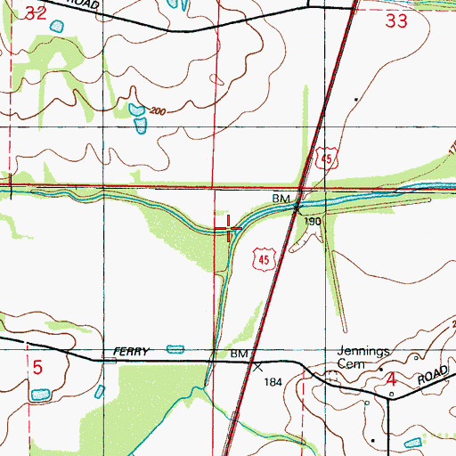Topographic Map of North Branch Magowah Creek, MS
