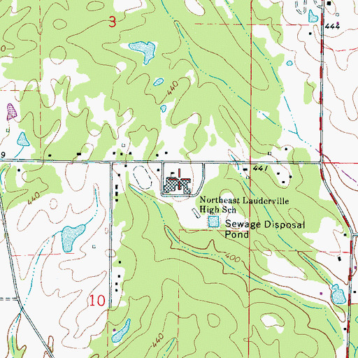 Topographic Map of Northeast Lauderville High School, MS