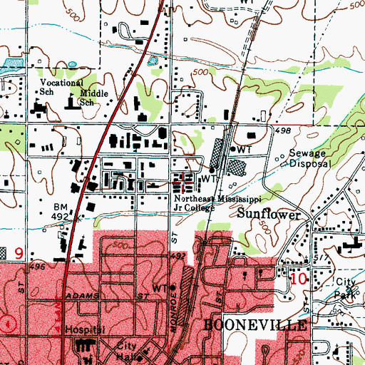 Topographic Map of Northeast Mississippi Junior College, MS