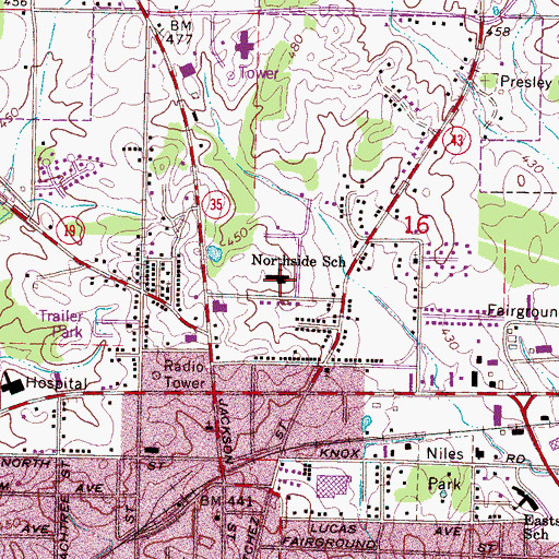 Topographic Map of Northside School, MS