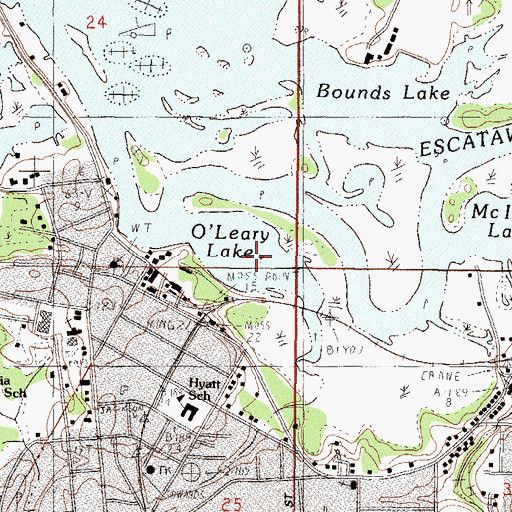 Topographic Map of O'Leary Lake, MS