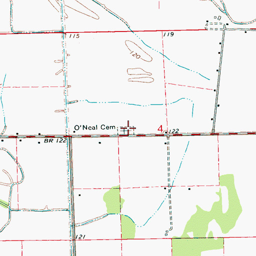 Topographic Map of O'Neal Cemetery, MS