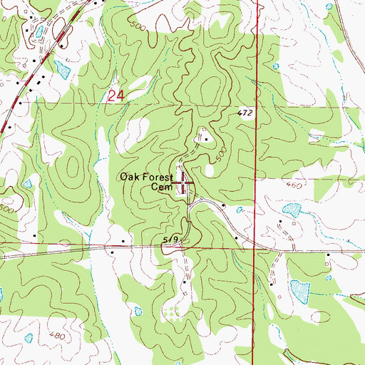 Topographic Map of Oak Forest Cemetery, MS
