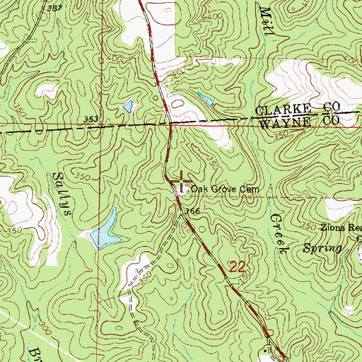 Topographic Map of Oak Grove Cemetery, MS