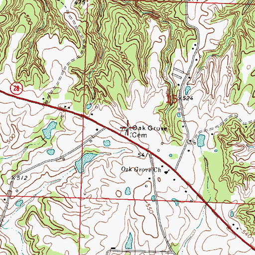 Topographic Map of Oak Grove Cemetery, MS