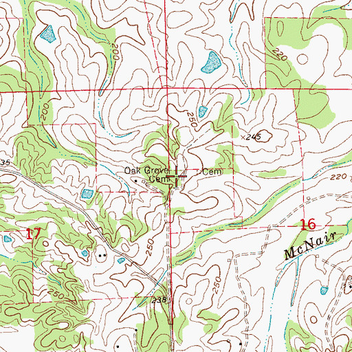 Topographic Map of Oak Grove Cemetery, MS