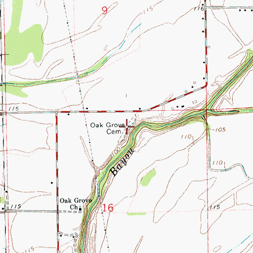 Topographic Map of Oak Grove Cemetery, MS