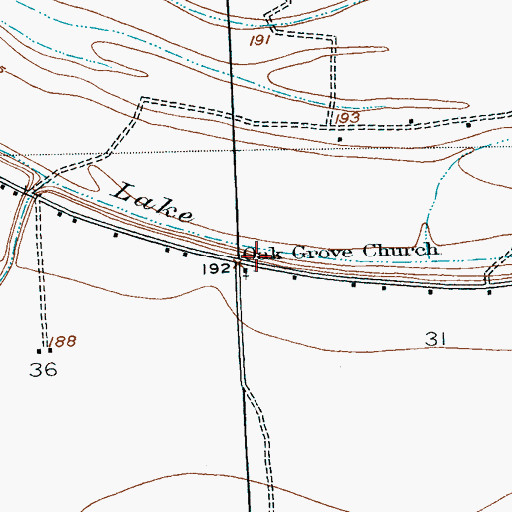 Topographic Map of Oak Grove Cemetery, MS