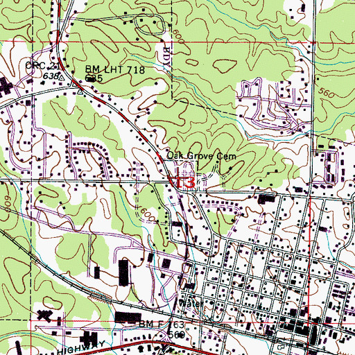 Topographic Map of Oak Grove Cemetery, MS