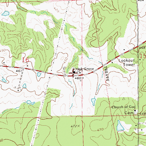 Topographic Map of Oak Grove Baptist Church, MS