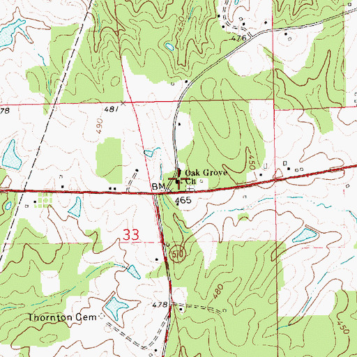Topographic Map of Oak Grove Primitive Baptist Church, MS