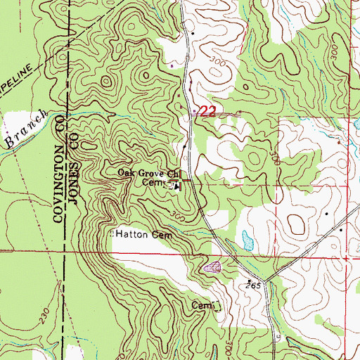 Topographic Map of Oak Grove Church, MS