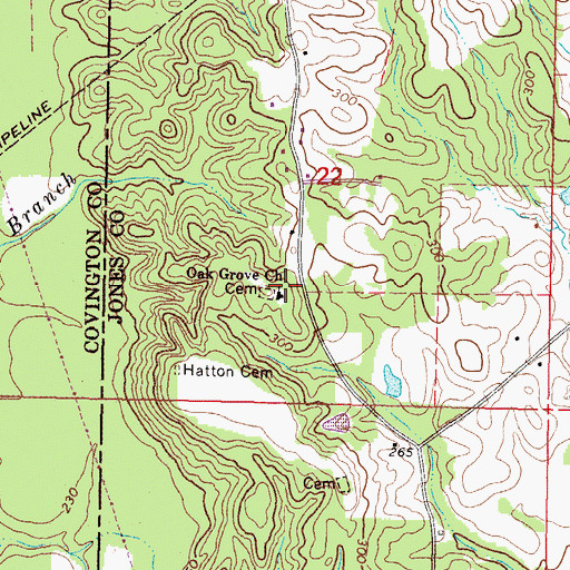 Topographic Map of Oak Grove Church, MS