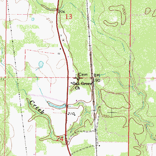 Topographic Map of Oak Grove Church, MS