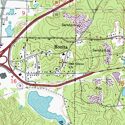 Topographic Map of Oak Grove Baptist Church, MS