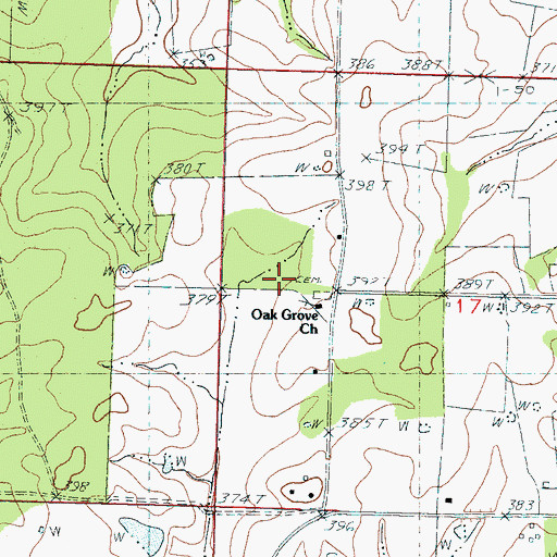 Topographic Map of Oak Grove Missionary Baptist Church, MS