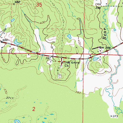 Topographic Map of Oak Grove Church, MS